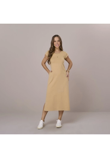 Vestido Emanuele Em Malha Conforto Bege Tatá Martello Outono/Inverno 2025