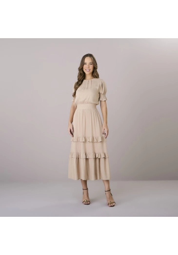Vestido Samanta Em Rayon Lurex Bege Tatá Martello Outono/Inverno 2025