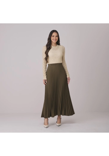 Saia Melissa Em Crepinho Plissado Verde Tata Martello Outono/Inverno 2026