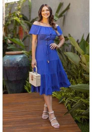 Vestido Cibele Em Viscose Azul Tata Martello Alto Verão 2024
