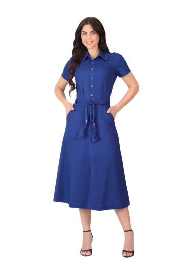 Vestido Marli Em Linho Com Viscose Azul Hapuk Primavera/Verão 2026