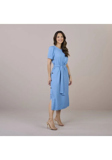 Vestido Mariana Em Viscolinho Azul  Tatá Martello Outono/Inverno 2025