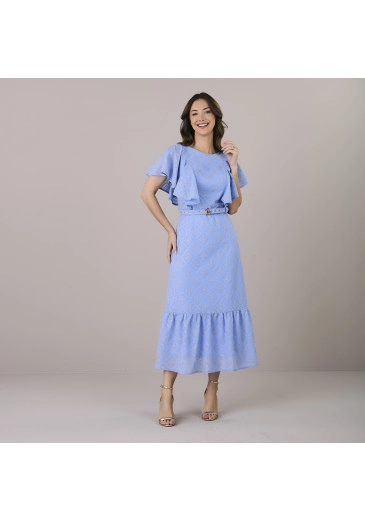 Vestido Cleuza Em Chiffon Bari Com Brilho Azul Tatá Martello Alto Verão 2025