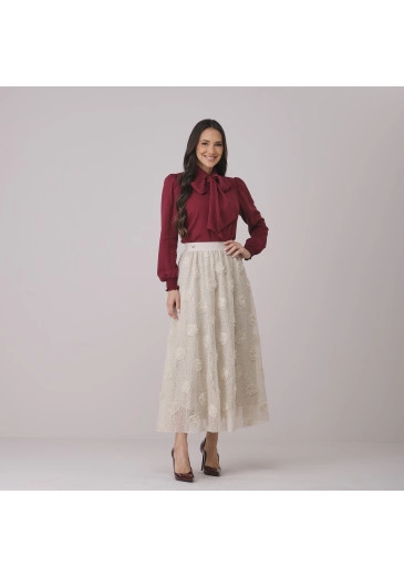 Saia Morgana Em Renda Com Flor Off White Tata Martello Outono/Inverno 2026