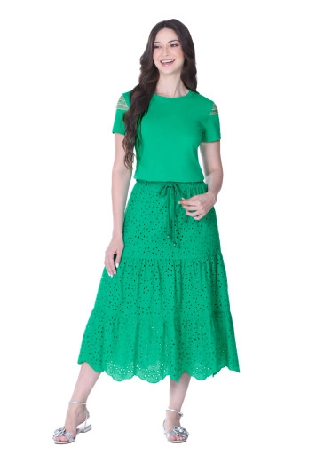 Blusa Thainá Em Malha De Algodão Com Bordado Manual Verde Hapuk Alto Verão 2025