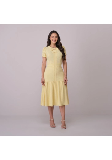 Vestido Samira Em Crepe Dots Com Renda  Amarelo Tata Martello Primavera/Verão 2026