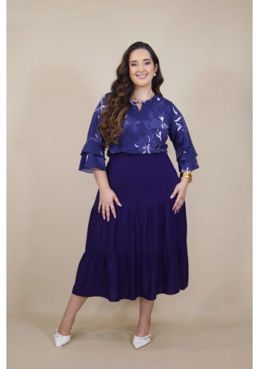 Camisa Gola Padre Em Natural Silky Azul Hadaza Outono/Inverno 2026