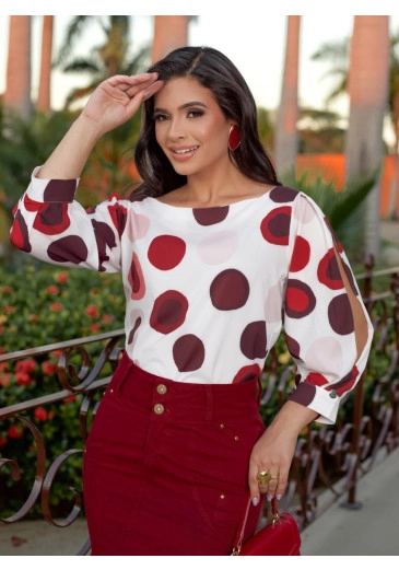 Blusa Lais Em Sedinha Estampada Bordô Maria Amore Outono/Inverno 2026
