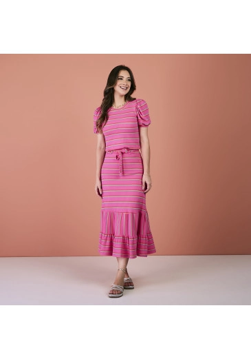 Conjunto Ana Julia Em Tecido Canelado Premium Rosa Tata Martello Alto Verão 2024 