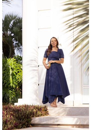 Vestido Natalia Em Tricoline Azul Jany Pim Primavera/Verão 2026