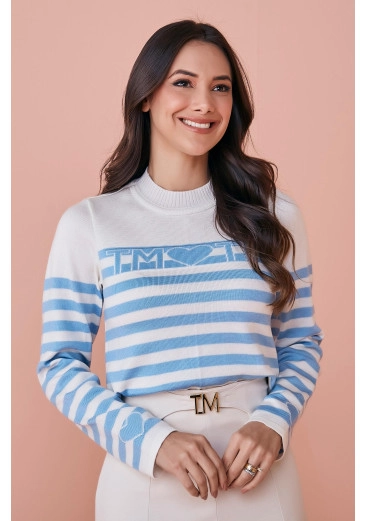Blusa Cleo Em Couro PU Azul Tata Martello Outono/Inverno 2024