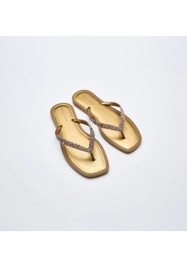 Chinelo Liso Dourado Com Strass Tatá Martello Alto Verão 2025