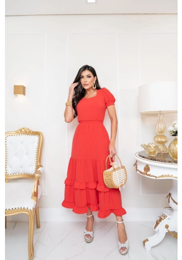 Vestido Alicia Em Crepe Midi Coral Fagian Alto Verão 2024
