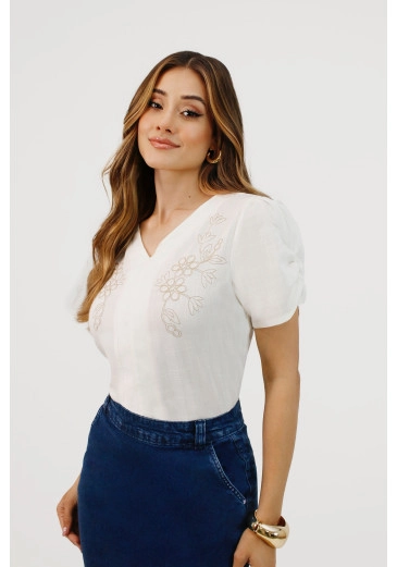 Blusa Marli Em Viscolinho Off White Nítido Primavera/Verão 2026