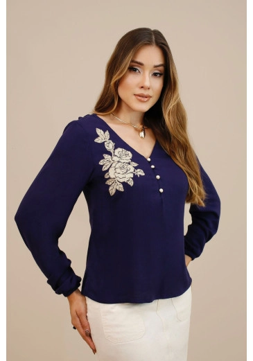 Blusa Flaviane Em Viscose Azul Marinho Nitido Outono/Inverno 2026