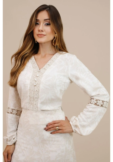 Blusa Bernadete Em Viscose Jacquard Off White Nitido Outono/Inverno 2026