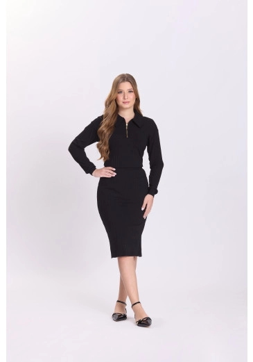 Conjunto Cintia Em Malha Canelada Preto Hapuk Outono/Inverno 2026