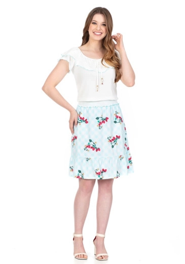 Conjunto Larissa Mix Tecido Saia Estampada Detalhes Lastex Na Barra Azul Céu Hapuk Primavera/Verão 2024