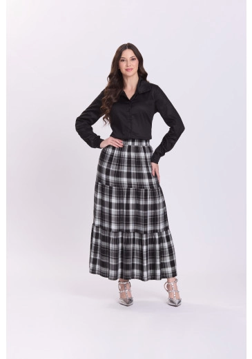 Saia Celestiana Em Tecido Plano Xadrez Preto Hapuk Outono/Inverno 2026