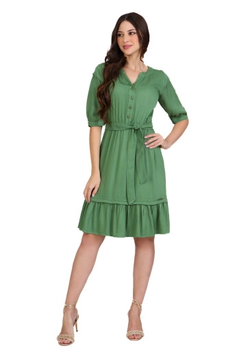 Vestido Maisha Em Tecido Plano Com Botões Funcionais Verde Hapuk Outono/Inverno 2024