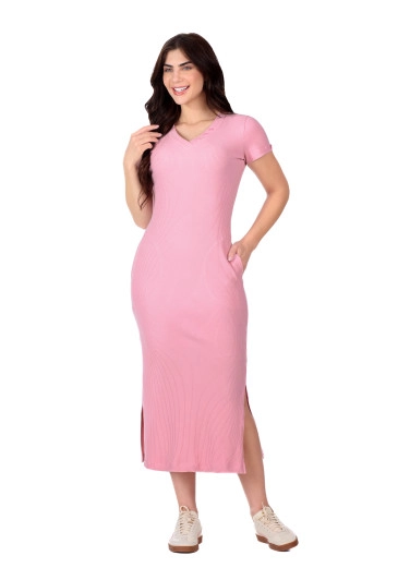 Vestido Angela Em Malha Listrada Rosa Hapuk Primavera/Verão 2026