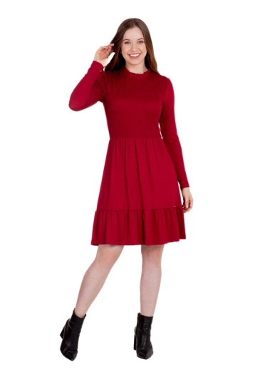 Vestido Olga Em Moletinho Frente Em Lastex Bordô Hapuk Outono/Inverno 2024