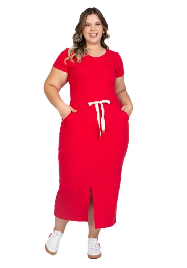 Vestido Luma Em Moletinho Com Bolsos Funcionais Com Forro Vermelho Hapuk Outono/Inverno 2024