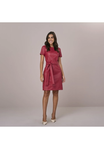 Vestido Sheila Em Couro Sicily Eco Vermelho Tatá Martello Outono/Inverno 2025