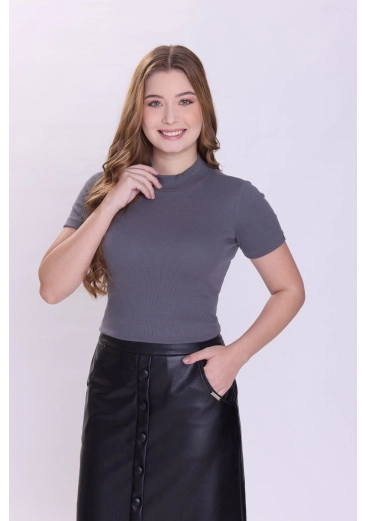 Blusa Lorena Em Malha Canelada Cinza Hapuk Outono/Inverno 2026
