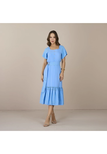 Vestido Cleide Em Marquesa Com Bordado Azul Tatá Martello Primavera/Verão 2025