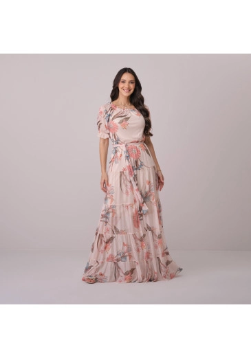 Vestido Fernanda Em Tule Estampado Bege Tata Martello Primavera/Verão 2026