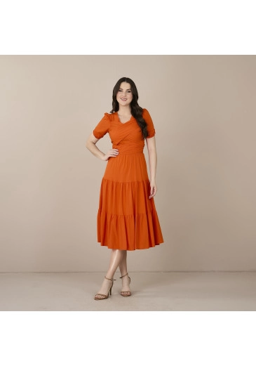 Vestido Pamela Em Viscose Confort Laranja Tatá Martello Primavera/Verão 2025
