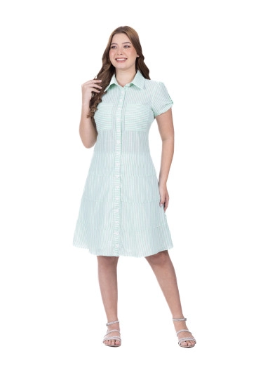 Vestido Raine Em Tecido Plano Listrado Verde Hapuk Primavera/Verão 2026