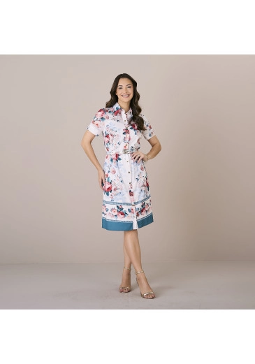 Vestido Tatiana Em Crepe Gloss Estampa Exclusiva Com Botões Funcionais Rosa Tatá Martello Alto Verão 2025
