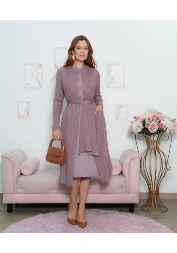 Cardigan Em Malha Com Cachecol Roxo Luciana Pais Outono/Inverno 2025