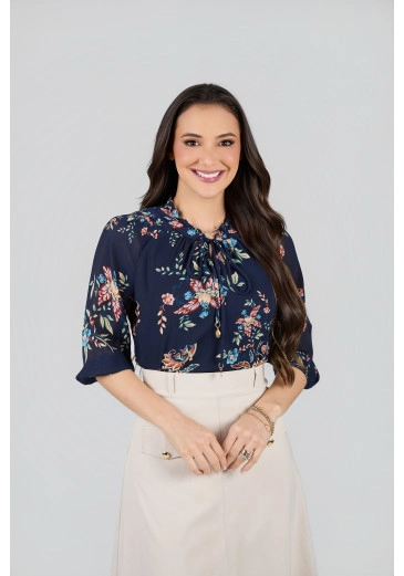 Blusa Cassia Em Ava Print Azul Tata Martello Primavera/Verão 2027