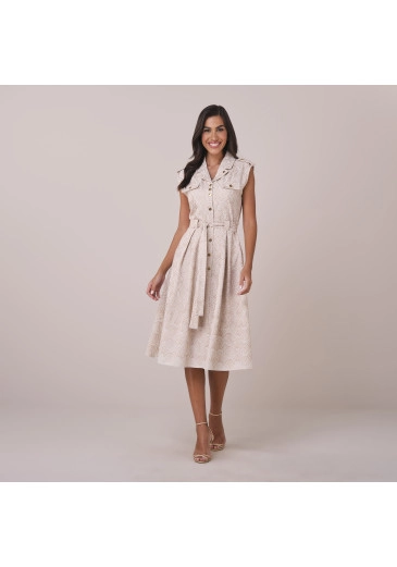 Vestido Eliza Em Linho Bordado Bege Tatá Martello Primavera/Verão 2026