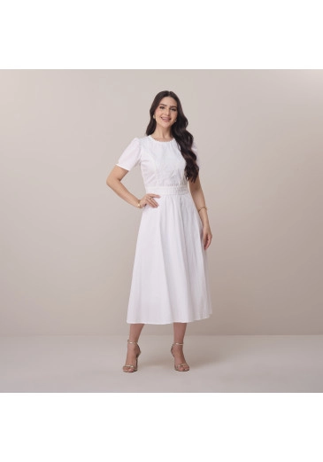Vestido Lauana Em Tricoline Com Renda e Bordado Branco Tata Martello Primavera/Verão 2026