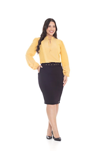 Blusa Jaqueline Amarelo Gola Com Abertura E Punho Com Elástico Interno Hapuk Outono/Inverno 2023