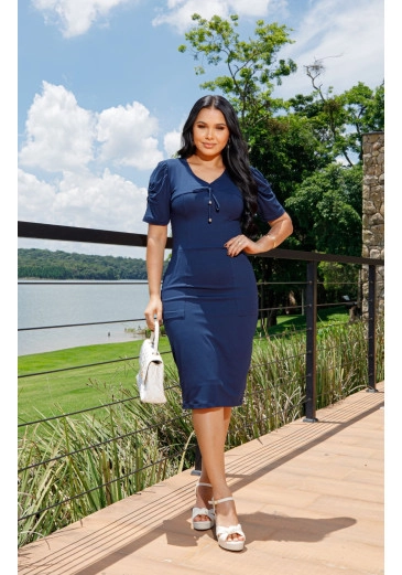 Vestido Bianca Em Malha Moletinho Azul Maria Amore Alto Verão 2025