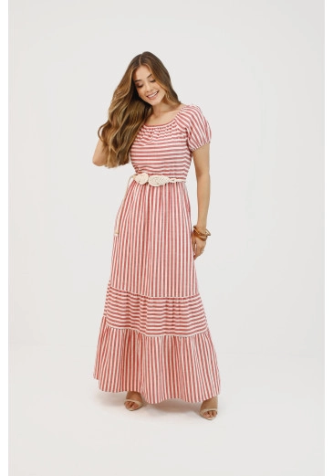 Vestido Fabi Em Viscolinho Listrado Vermelho Nítido  Primavera/Verão 2026
