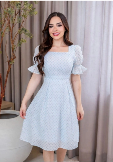 Vestido Sind Em Lese De Algodão Azul Maria Amore Outono/Inverno 2026