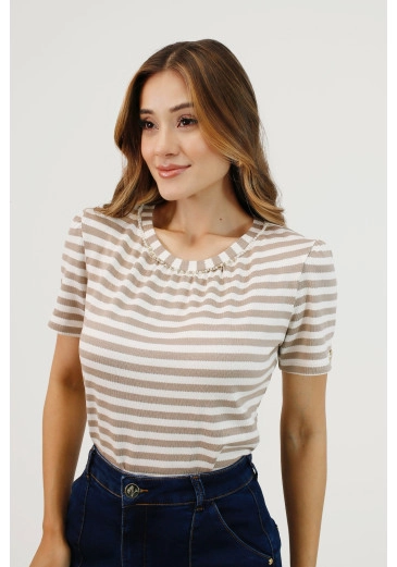 Blusa Olivia Em Malha Listrada Nítido Primavera/Verão 2026