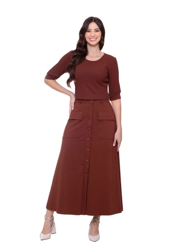 Saia Angelina Marrom Em Malha Crepe Hapuk Outono/Inverno 2025