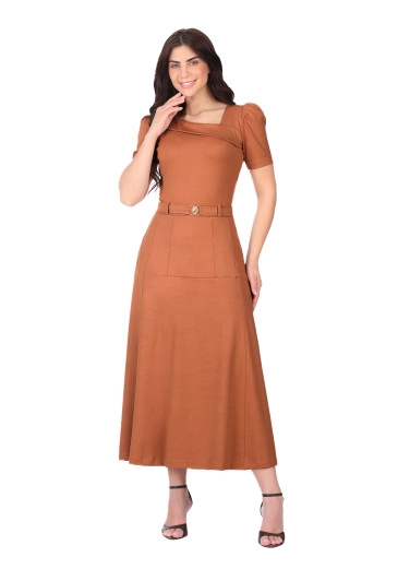Vestido Neusa Em Malha Ponto Roma Marrom Claro Hapuk Primavera/Verão 2026