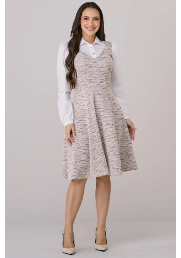 Vestido Isabela Em Tweed Bege Tata Martello Outono/Inverno 2026