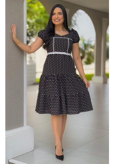 Vestido Areta Em Crepe Estampa Poá Maria Amore Alto Verão 2025