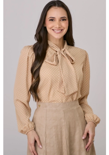 Blusa Madalena Em Crepe Bege Tata Martello Outono/Inverno 2026