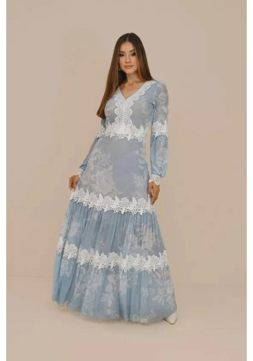 Vestido Barbara Em Tule Azul Nitido Outono/Inverno 2026