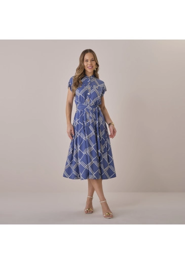 Vestido Giovana Em Viscose Rayon Azul Tatá Martello Primavera/Verão 2026